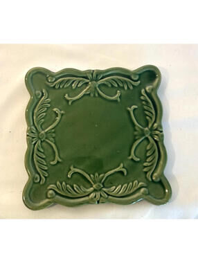 California Pantry Square Ceramic Trivet Green Microwave Dishwasher Safe Etched